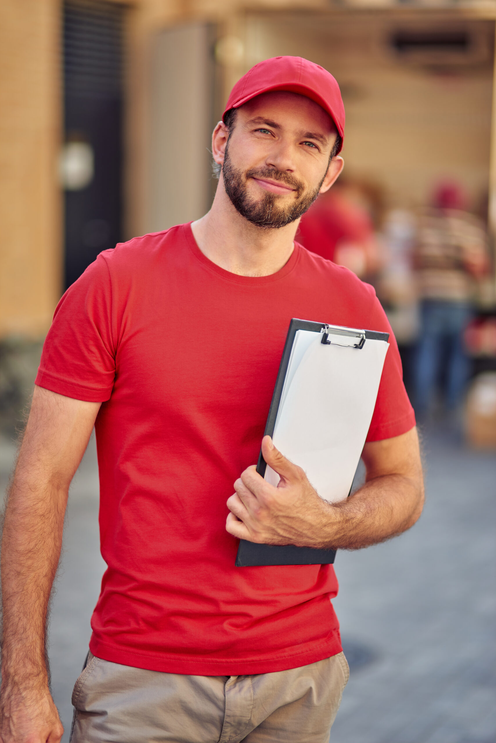 man wearing red